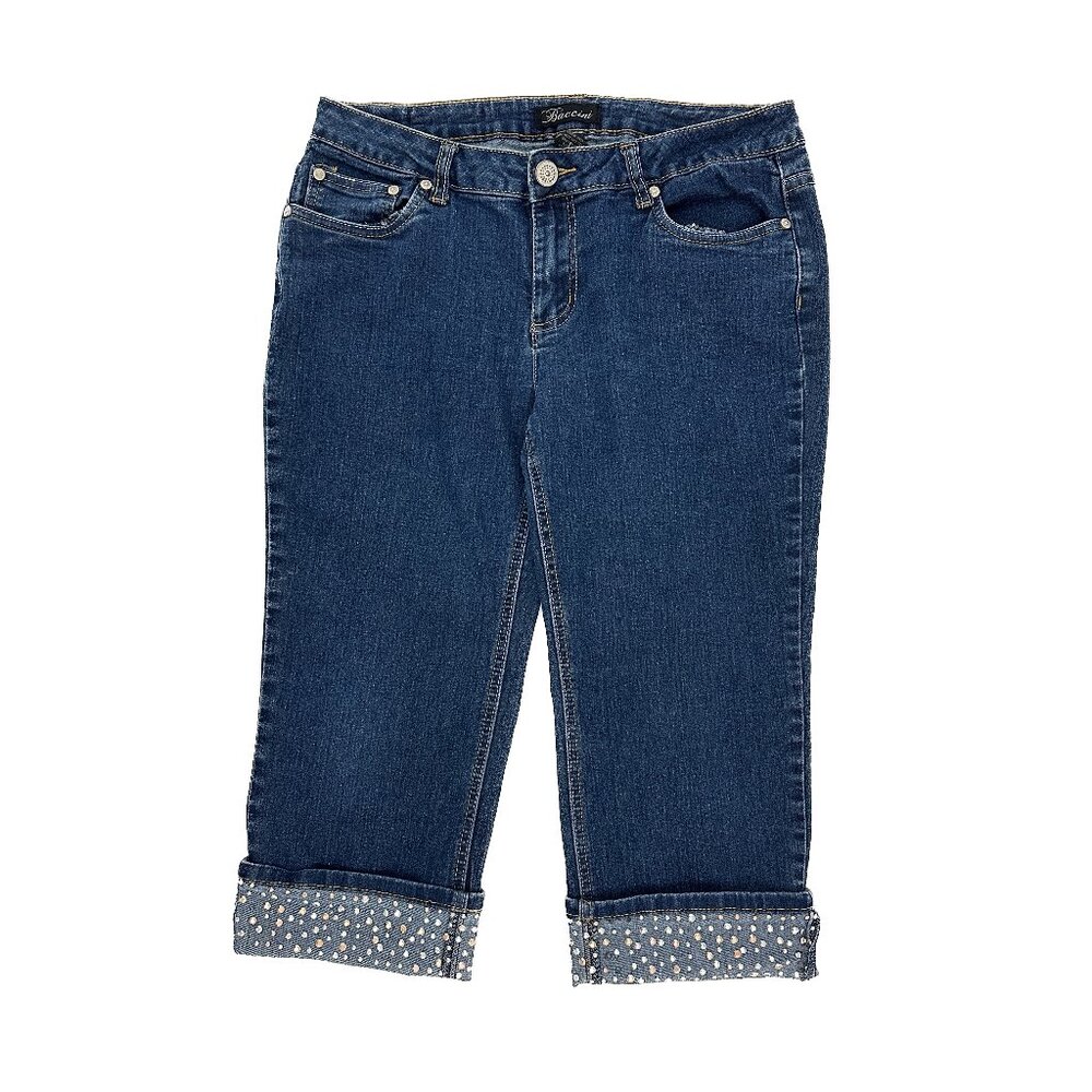 Baccina Studded Cuffed Capri Women's size 6 Dark‎ Wash Blue Denim Jeans